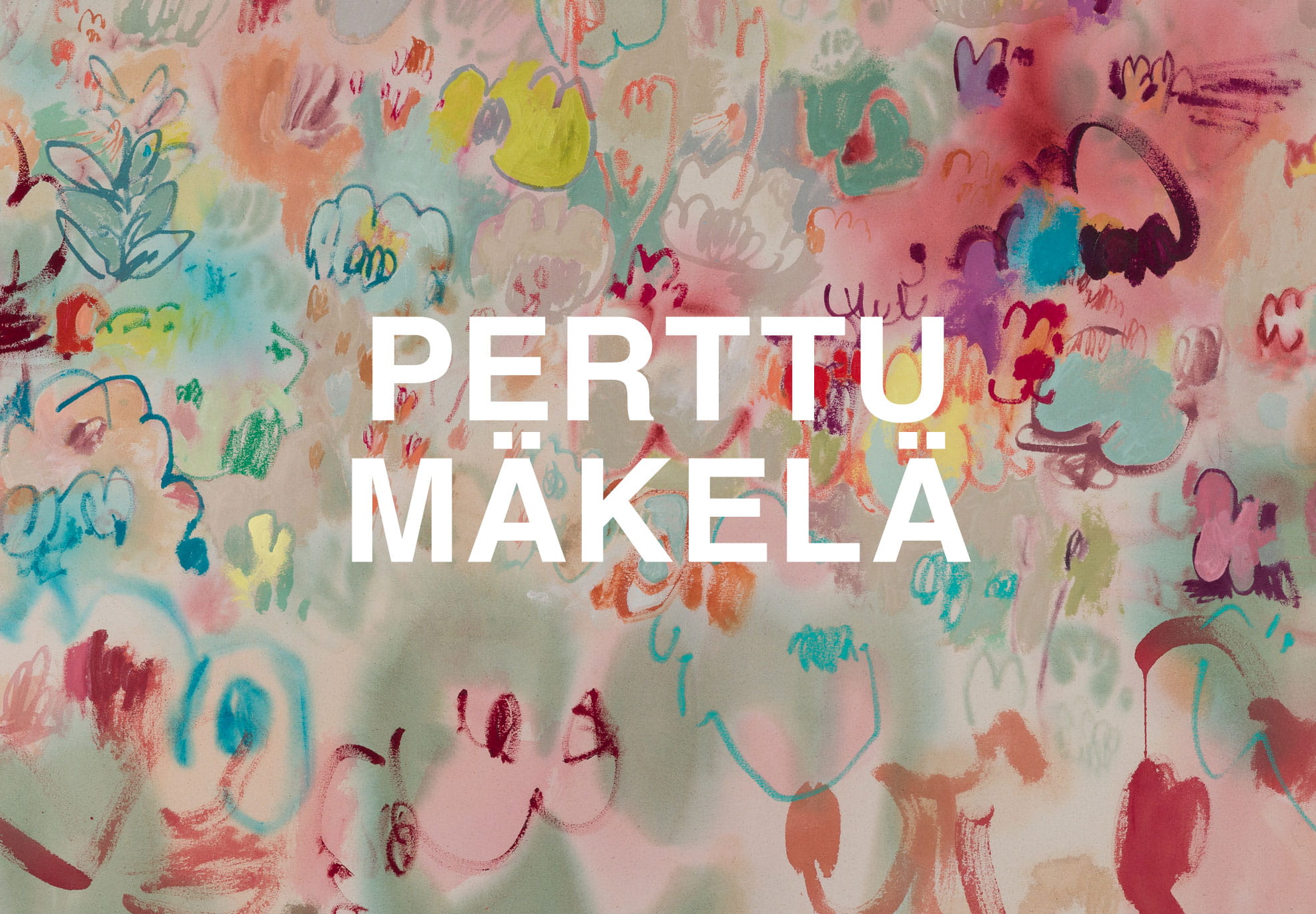 Kuvassa lukee Perttu Mäkelä ja taustalla näkyy hänen teoksensa